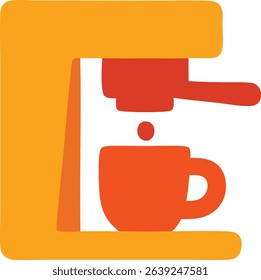Icon Espresso machine brewing coffee into a cup illustration in orange and red against white background showcasing modern design