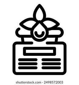 Icon of essential oil production process starting with flower and resulting in final product description