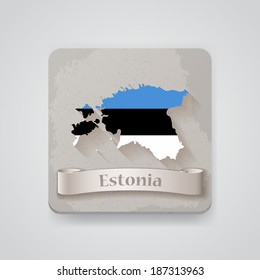 Icon of Estonia map with flag. Vector illustration