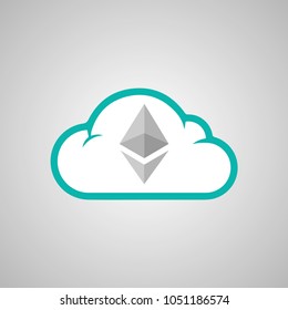 icon Ethereum in the cloud, isolated on light gray background