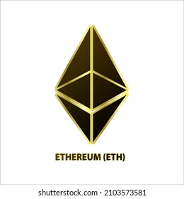 Icon of Ethereum ETH coin black, gold isolated on white background. symbol of future digital currency replacement technology. Cryptocurrency blockchain. Decentralized finance. 3D Vector illustration. 