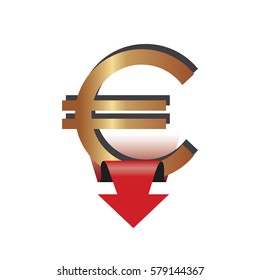 Icon with Euro sign and a down arrow. Vector illustration.
