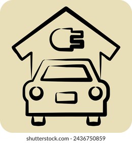Icono EV Solar Panel Charging. relacionado con el símbolo del panel solar. estilo dibujado a mano. ilustración de diseño simple.