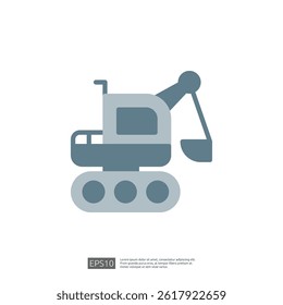 Icon of Excavator Construction Equipment for Home Renovation and Industrial Projects with Heavy Machinery on Construction Site