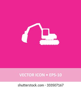 Icon of Excavator Digger on Magenta Color Background. Eps-10.