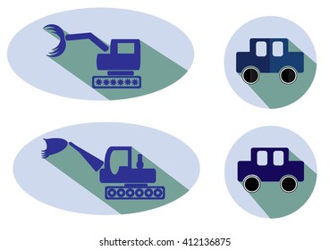 Icon excavator and mashine. Vector illustration
