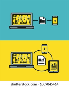 Icon exchange data and files between laptop, mobile phone and tablet.