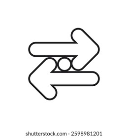 icon exchange. Two arrows indicating contrasting choices or concepts, with a circle symbolizing intersection, perfect for representing decisionmaking, opposing forces, or balance.