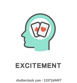 Icon excitement. Excitement is often associated with playing cards. The thin contour lines with color fills.