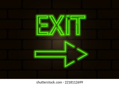 icon with exit green neon. Vector illustration. stock image. 