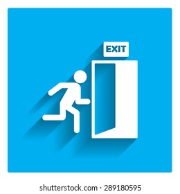 Icon of exit sign with man figure running to doorway
