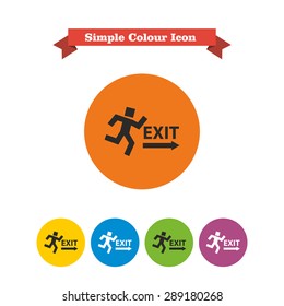 Icon of exit sign with running man figure and direction arrow