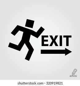 Icon of exit sign with running man figure and direction arrow