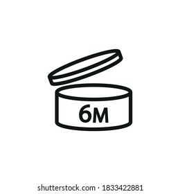 Icon of the expiration date. The period after opening is 6 months. Simple vector linear illustration.