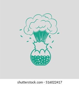 Icon explosion of chemistry flask. Gray background with green. Vector illustration.
