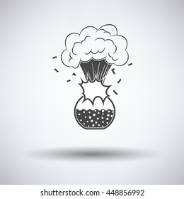 Icon explosion of chemistry flask on gray background, round shadow. Vector illustration.