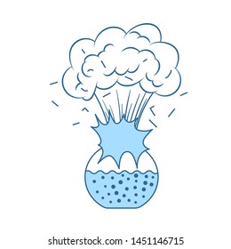 Icon Explosion Of Chemistry Flask. Thin Line With Blue Fill Design. Vector Illustration.