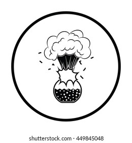 Icon explosion of chemistry flask. Thin circle design. Vector illustration.