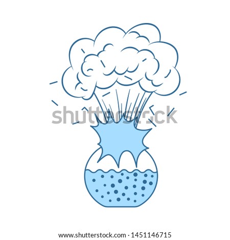 Icon Explosion Of Chemistry Flask. Thin Line With Blue Fill Design. Vector Illustration.