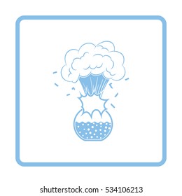 Icon explosion of chemistry flask. White background with shadow design. Vector illustration.