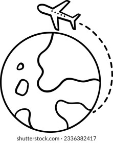An icon expressing an airplane flying far away, Black clean line icons
