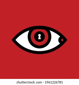 An icon of the eye looking through the keyhole. A concept represents illegal video surveillance. Vector illustration. CCTV sign