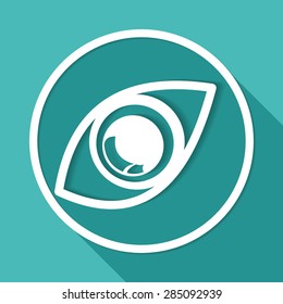 Icon eye on white circle with a long shadow