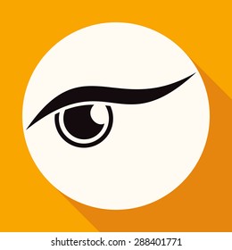 Icon eye on white circle with a long shadow
