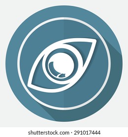 Icon eye on white circle with a long shadow