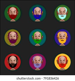 The icon with the face of a bearded man in flat colours