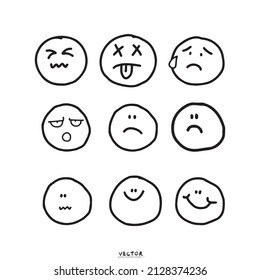 Icon face emoji design. Smiling emoticon vector logo. Uncomfortable. Hand drawn brush sketch cute elements vector illustration. Smail face