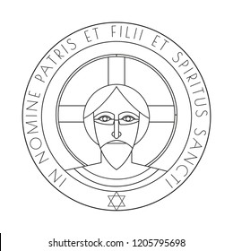 Icon with the face of Jesus in the art deco style. Vector illustration.