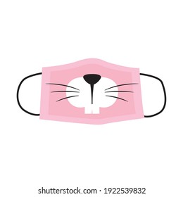 icon of face mask with rabbit mouth design over white background, vector illustration