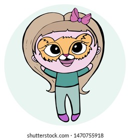 Icon face painting. Cartoon cute tiger girl. Can be used as stickers. Isolated image.