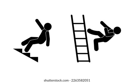 icon fall from stairs, illustration man fell down, warning sign