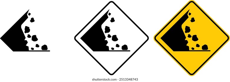 icon Falling stone sign yellow outline traffic warning sign design for yellow background and black and white background
