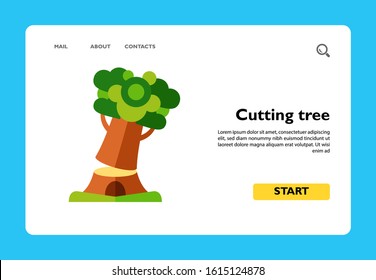 Icon of falling tree. Wood cutting, firewood, lumbering. Felling concept. Can be used for topics like environment, resource, habitat destruction