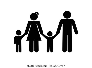 icon, family on transparent background, parents and child, father, mother and daughter, isolated stickman silhouettes	