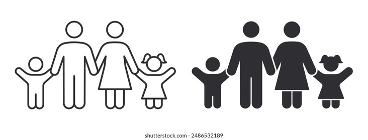 Icon of a family with parents and two children, emphasizing unity and family values. Vector illustration.