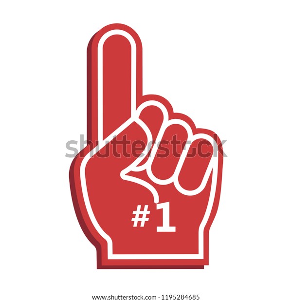 Icon fan logo hand with\
finger up. Hand up with number 1. Fan arm glove with finger. Vector\
illustration.