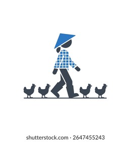Icon of a farmer walking with chickens