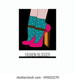 Icon fashion blogger. High heeled shoes and socks. Vector illustration