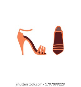 Icon of fashion women high heels shoes or sandals, flat cartoon vector illustration isolated on white background. Female elegant summer stiletto footwear.