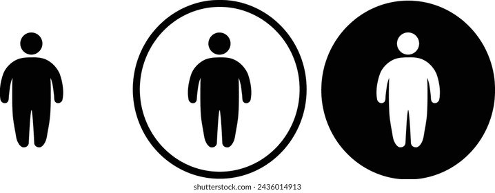 icon fat man black outline for web site design 
and mobile dark mode apps 
Vector illustration on a white background