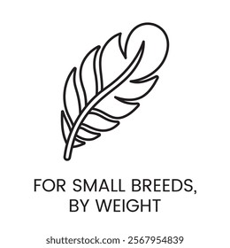 An icon of a feather inside in vector, symbolizing lightweight products for small breeds, with an editable stroke.