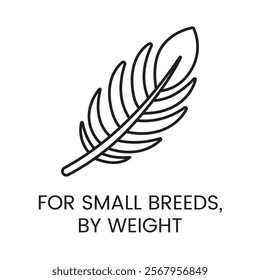 An icon of a feather in vector, representing light and precise dosage for small breeds, with an editable stroke.