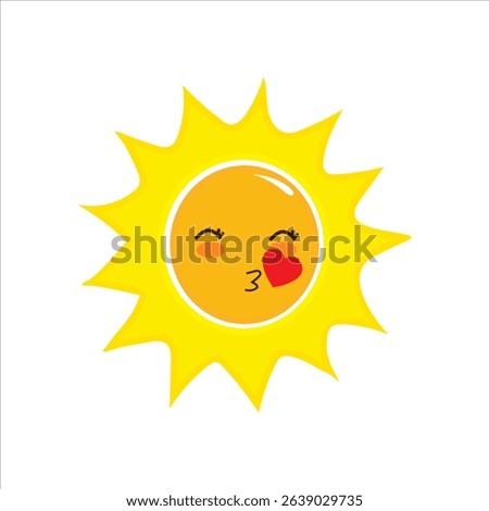 The icon features a bright, round sun with a sweet expression giving a kiss pose, with love emoticon aroud the face.