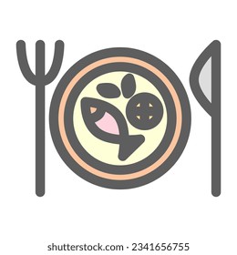 The icon features a combination of utensils. It represents a dining experience that includes various seafood dishes and the tools used to enjoy them.
