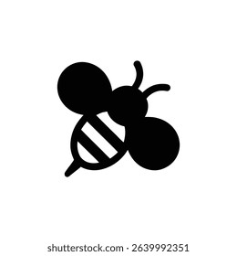 An icon featuring a black bee in flight, distinguished by stripes on its abdomen, set against a clean, bright white background. Icon design.