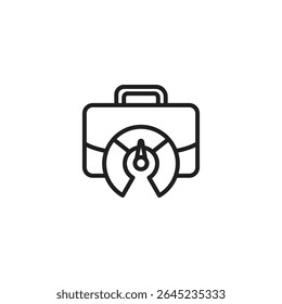 An icon featuring a briefcase with a speedometer or gauge, symbolizing career progress, business performance, or achieving professional goals.
